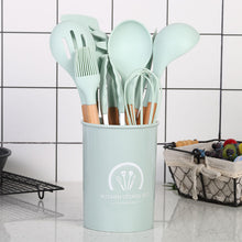 Cargar imagen en el visor de la galería, 11-pieces/set &amp; 34-pieces/set of colored silicone kitchenware with wooden handle
