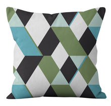 Cargar imagen en el visor de la galería, Green geometric pillowcase Nordic minimalist short plush pillowcase
