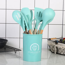 将图片加载到图库查看器，11-pieces/set &amp; 34-pieces/set of colored silicone kitchenware with wooden handle
