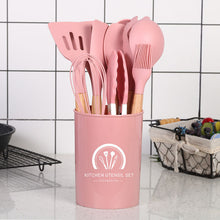 Cargar imagen en el visor de la galería, 11-pieces/set &amp; 34-pieces/set of colored silicone kitchenware with wooden handle
