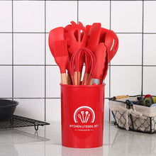 将图片加载到图库查看器，11-pieces/set &amp; 34-pieces/set of colored silicone kitchenware with wooden handle
