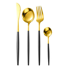 Cargar imagen en el visor de la galería, Gilded Rainbow Black Gold Steak Cutlery Western Cutlery set
