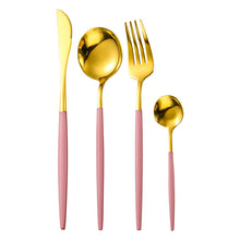 Cargar imagen en el visor de la galería, Gilded Rainbow Black Gold Steak Cutlery Western Cutlery set
