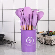 将图片加载到图库查看器，11-pieces/set &amp; 34-pieces/set of colored silicone kitchenware with wooden handle
