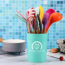 Cargar imagen en el visor de la galería, 11-pieces/set &amp; 34-pieces/set of colored silicone kitchenware with wooden handle
