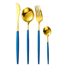 Cargar imagen en el visor de la galería, Gilded Rainbow Black Gold Steak Cutlery Western Cutlery set
