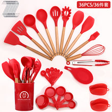 将图片加载到图库查看器，11-pieces/set &amp; 34-pieces/set of colored silicone kitchenware with wooden handle
