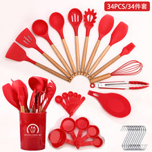 将图片加载到图库查看器，11-pieces/set &amp; 34-pieces/set of colored silicone kitchenware with wooden handle
