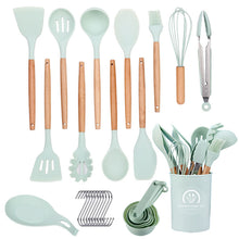 将图片加载到图库查看器，11-pieces/set &amp; 34-pieces/set of colored silicone kitchenware with wooden handle
