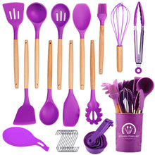 将图片加载到图库查看器，11-pieces/set &amp; 34-pieces/set of colored silicone kitchenware with wooden handle
