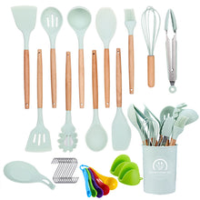 将图片加载到图库查看器，11-pieces/set &amp; 34-pieces/set of colored silicone kitchenware with wooden handle
