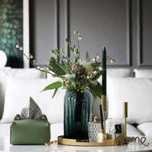 Charger l&#39;image dans la galerie, Modern and simple dark green glass vase simulation floral set
